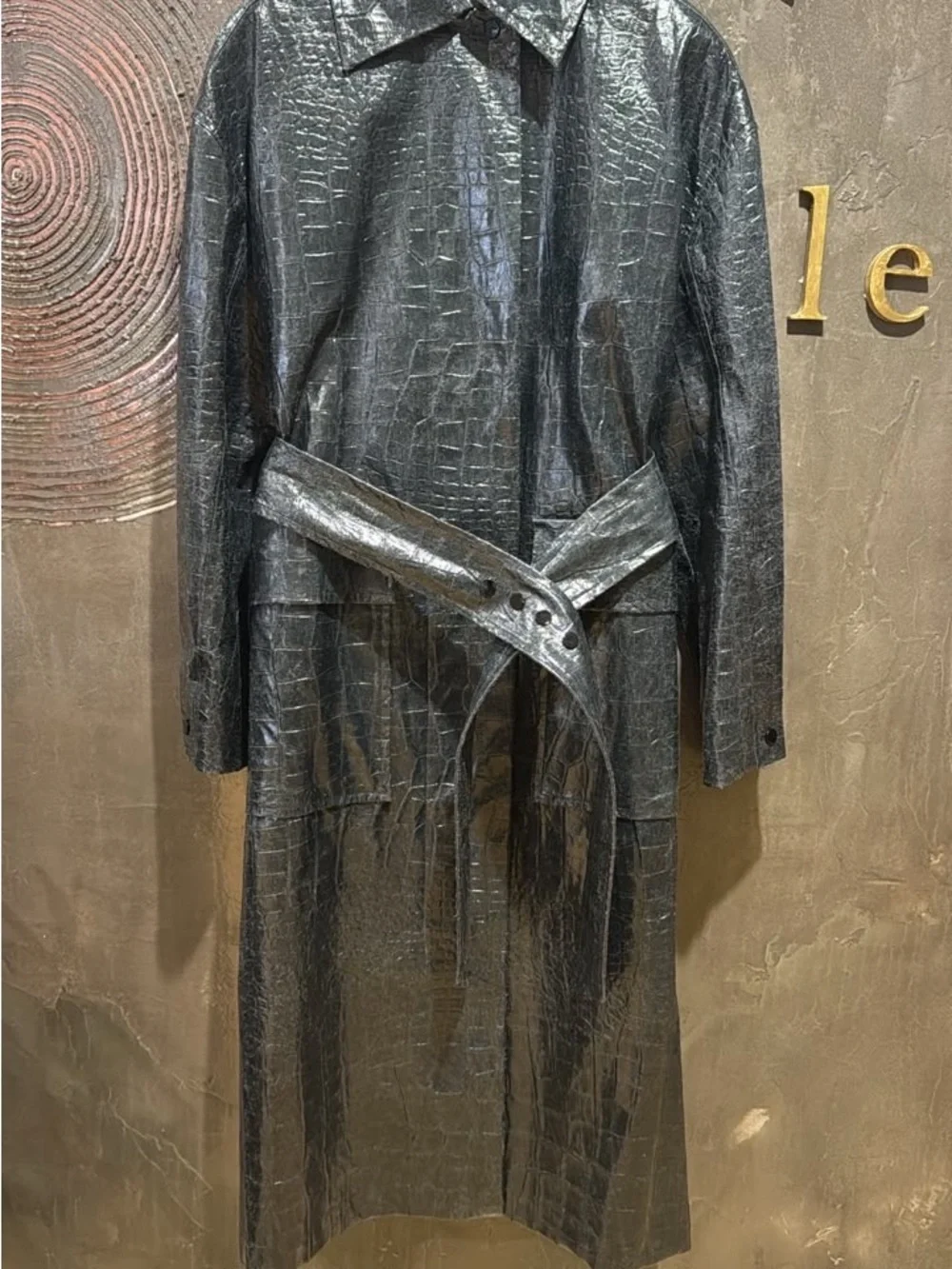 Day birger et mikkelsen Black Croc-Embossed genuine leather Trench Coat size M - Picture 2 of 4